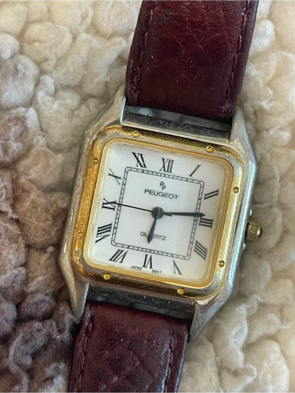 Classic Square Dial Leather Strap Watch - Burgundy Strap